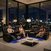 Michigan Leather Electric Recliners Sofa With Cupholders (Black/Grey/Brown) - 3+2 Seater Sofa/Bluetooth Speakers/LED Lights/USB Charging Ports/Storage