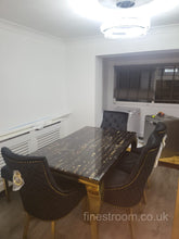 Black Gold Louis Dining Table With Black RK Majestic Chairs & Bench