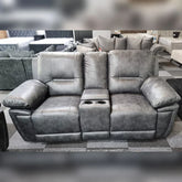 Sara Leather Electric Recliner Sofa Set – 2+2 Seater, Grey with LED Lights & Cup Holders
