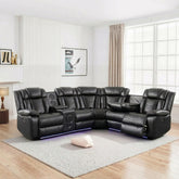 Michigan Leather Electric Recliners Corner Sofa With Cupholders (Black/Grey/Brown)- Bluetooth Speakers/LED Lights/USB Charging Ports/Storage