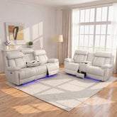 Carlisle Leather Electric Recliner 3+2 Seater Sofa Set with LED Lights, Cooling Cup Holders, USB-C Charging Ports & Storage Console