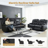 Orlando Leather Electric Recliners Sofa With Cupholders - 3+2 Seater Sofa/LED Lights/Wireless Charging/USB Charging Ports