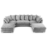 Bishop U Shape Scatter Back Sofa Set Grey | Premium Scatter Back Chenille Fabric Lounge Suite | Modular Sectional Couch with Footstool