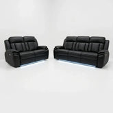 Savilla Electric Leather Recliner Sofa Set – 3+2 Seater with Cup Holders, USB & Type-C Charging Ports, LED Lighting & Wireless Charging, Black & Grey