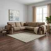 Tango Cord Fabric & Leather Corner Sofa Set – Stylish & Comfortable Design in Grey & Brown Colours