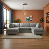 Bishop U-Shape Sofa Set – High Back & Scatter Back Chenille Fabric Modular Sectional with Footstool, Grey