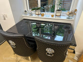 Black Plain Louis Dining Table With Black Leather Majestic Chairs