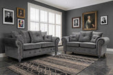 Olympia Plush Velvet Sofa Set – Modern Button-Tufted Design with Scatter Back Cushions, 3+2 Seater in Black & Grey