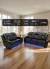 Colorado Leather Electric Recliner Sofa – Cup Holders, LED Lights, USB & Type-C Ports, Wireless Charging (Grey, Black, Brown)