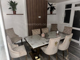 Pandora Gold Ariana Dining Table With Mink Majestic Lion Knocker Chairs