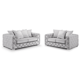 Ashton Range Chesterfield Sofa Set 3+2 Seater Silver Plush Velvet