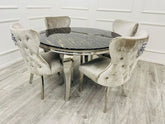 Black Round Louis with 4 x Beige Shimmer Valentino Chairs