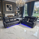 Florida Electric Recliners 3+2 Seater Leather Sofa (Black, Grey, Brown) Bluetooth Speakers/LED LIGHTS/USB Ports