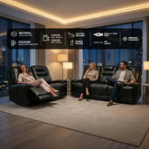 Halifax Leather Electric Recliner Sofa Set With Cupholders - 3+2 Seater Sofa - LED Lights - Wireless Charging - USB Charging Ports (Grey, Black & Brown 3+2 Seater)