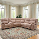 Hannah Fabric Electric Recliner Corner Sofa- Fabric Corner Sofa With - Cup Holders/LED Lights