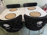 White Louis Dining Table With Black Valentino Chairs