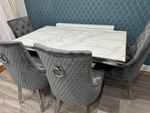 White Arial Dining Table With Dark Grey Round Knocker Majestic Chairs
