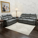 Roma Leather Recliner Sofa 3+2 Seater With Cup Holder Black/Grey