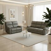Valencia Entertainment Leather Recliner Sofa 3+2 Seater(Grey,Black)-Bluetooth Speakers/Usb ports/Wireless charging