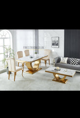 Arial Gold Dining Table With Cream/Black Gold Nicole Chairs