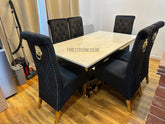 Elina Cream Gold Dining Table With Sofia Black Gold Chairs