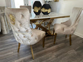 Kata Gold Elina Dining Table With Victoria Cream Gold Lion Knocker Chairs