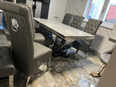 Grey Arial Dining Table With Dark Grey Leather Sofia Chairs