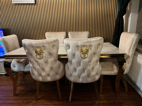 Kata Gold Louis Dining Table With Cream Gold LK Victoria Chairs
