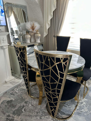 Round Grey Gold Louis Table With Black Gold Vienna Chairs