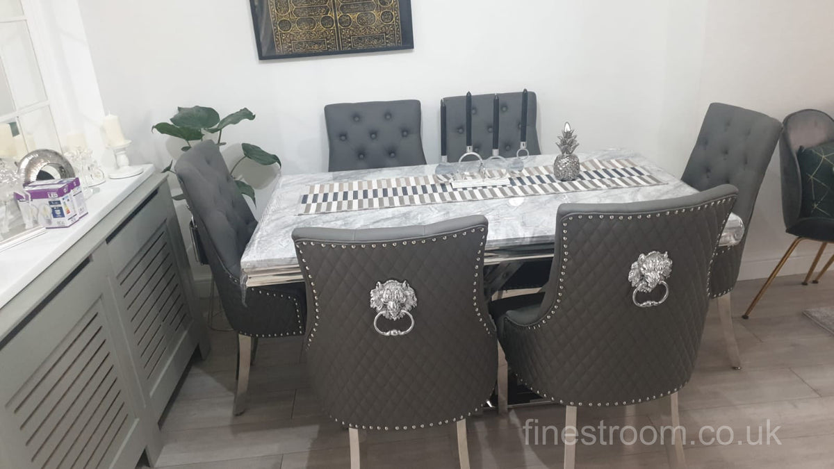 Grey X Table with Leather Majestic Chairs