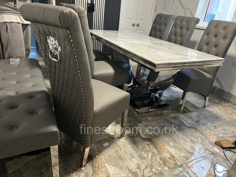 Grey Arial Dining Table With Dark Grey Leather Sofia Chairs