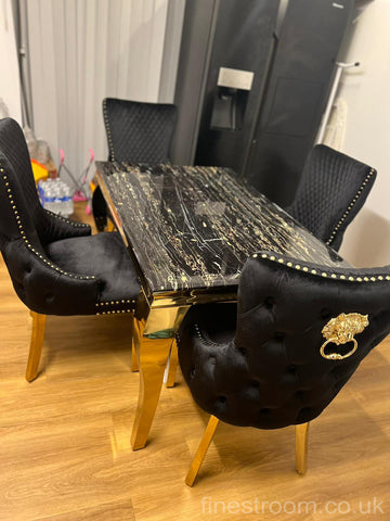 Black Gold Louis Dining Table With Black Gold LK Victoria Chairs