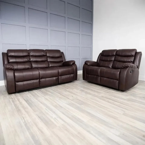 Roma Leather Recliner Sofa 3+2 Seater With Cup Holder Black/Grey