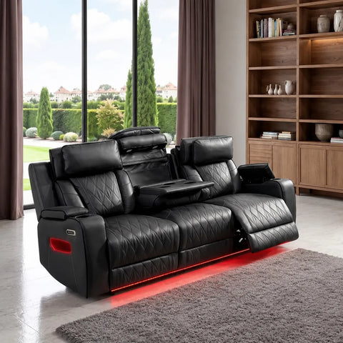 Osman Smart Leather Electric Recliner 3+2 Seater Sofa Set with Wireless Charging, USB-C Ports, Bluetooth Speakers, RGB LED Lighting & Electric Headrests