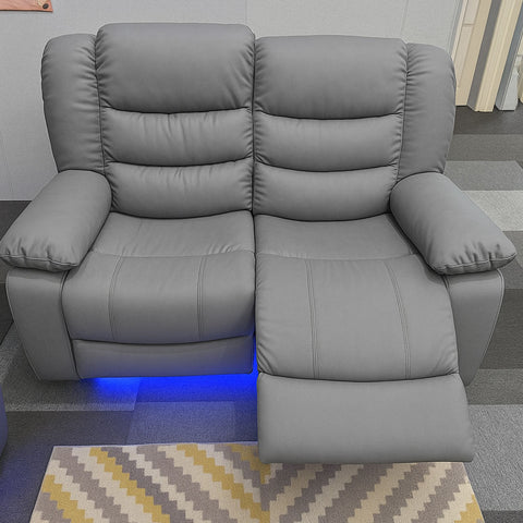 Roma Leather Electric Recliner Sofa 3+2 Seater – USB Ports, LED Lights & Cup Holders | Black/Grey