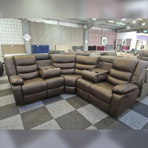 Roma Leather Recliner Corner Sofa (Black/Grey/Brown)
