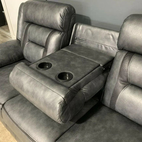 Nova Leather Electric Recliner Sofa Set – 3+2 Seater with Built-in Cup Holders & USB Ports, Elephant Grey