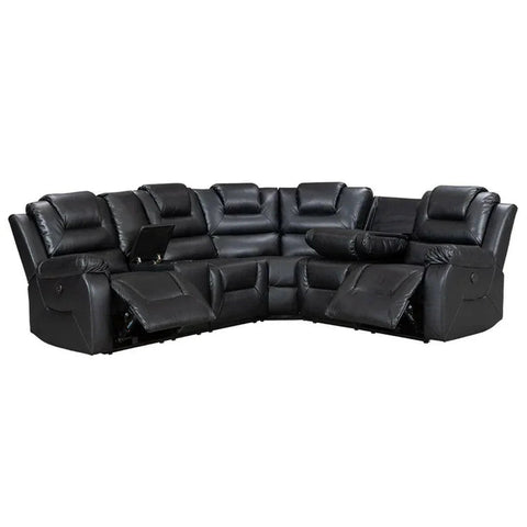 Oxford Leather Electric Recliner Corner Sofa with Cupholders, USB Charging Ports, LED Lights – Leather Corner Sofa
