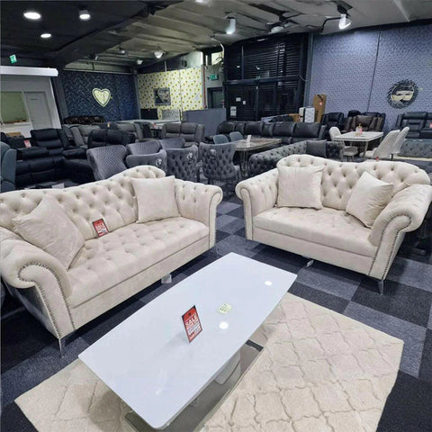 Elegance Chesterfield Sofa 3+2 Cream