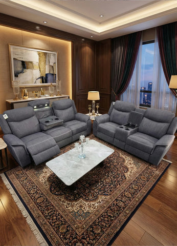 Parada Music Electric Recliner 3+2 Fabric Sofa Set – Grey | Bluetooth Speakers, USB Ports, LED Lighting & Cooling Cupholders