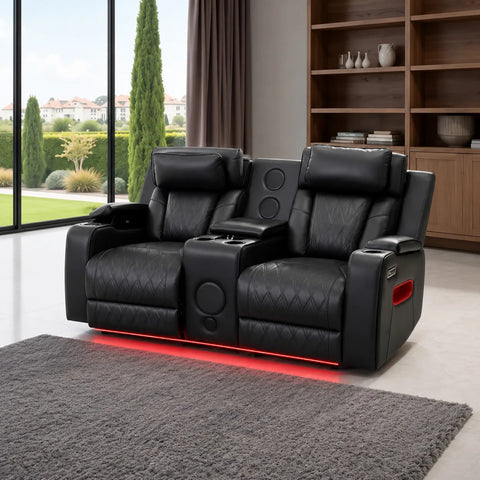Osman Smart Leather Electric Recliner 3+2 Seater Sofa Set with Wireless Charging, USB-C Ports, Bluetooth Speakers, RGB LED Lighting & Electric Headrests