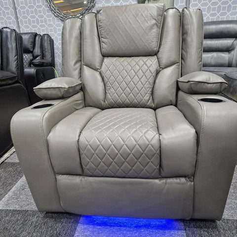 Orlando Leather Electric Recliners Sofa With Cupholders - 3+2 Seater Sofa/LED Lights/Wireless Charging/USB Charging Ports