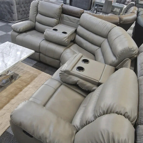 Roma Leather Recliner Corner Sofa (Black/Grey/Brown)