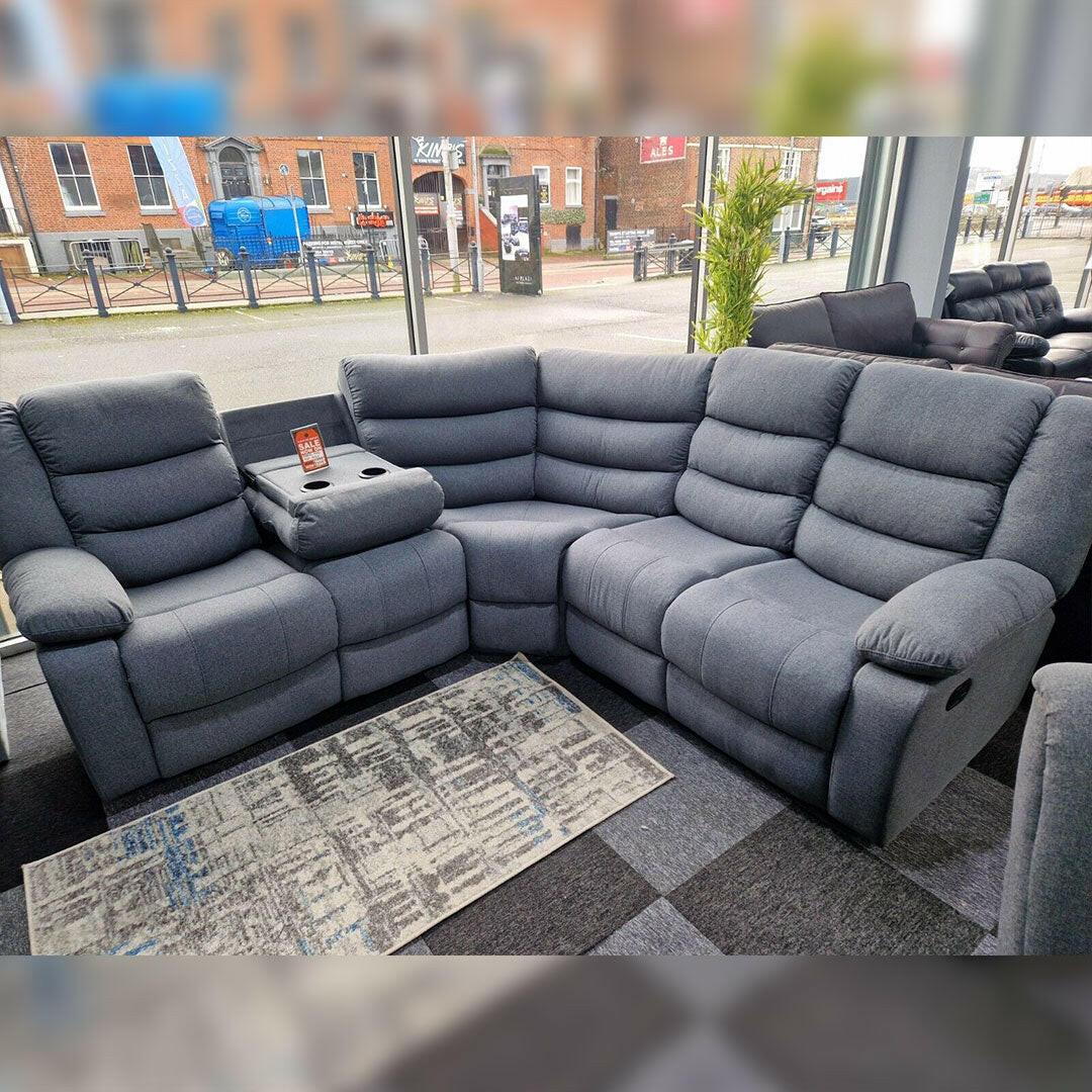 Roma Fabric Recliner Corner Sofa Grey