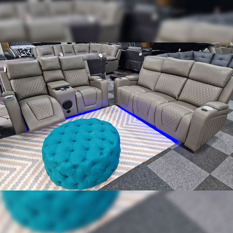 Florida Electric Recliners 3+2 Seater Leather Sofa (Black, Grey, Brown) Bluetooth Speakers/LED LIGHTS/USB Ports