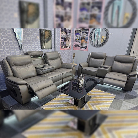 Parada Leather Electric Recliner Sofa 3+2 Seater-Bluetooth/USB/C-Type/Led/Cooling Cup Holders