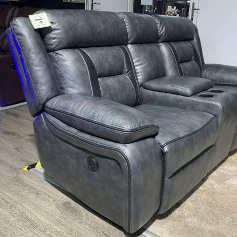 Nova Leather Electric Recliner Sofa Set – 3+2 Seater with Built-in Cup Holders & USB Ports, Elephant Grey