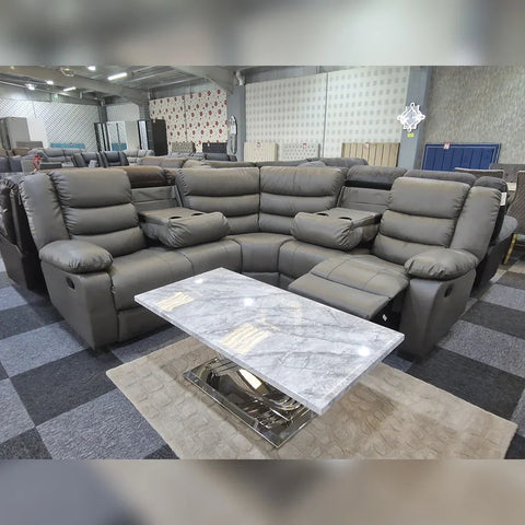 Roma Leather Recliner Corner Sofa (Black/Grey/Brown)
