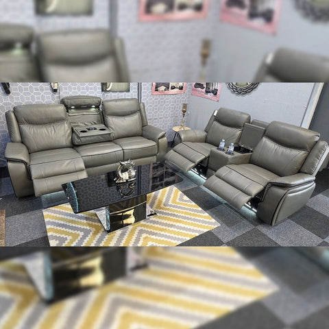 Parada Leather Electric Recliner Sofa 3+2 Seater-Bluetooth/USB/C-Type/Led/Cooling Cup Holders