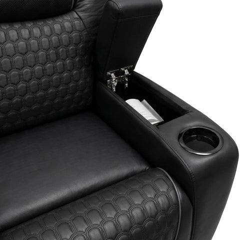 Malaga Leather Electric Recliner Sofa Set – 3+2 Seater with LED Lights, Bluetooth Speakers, USB & Type-C Charging and Wireless Charging (Grey, Black & Cream)